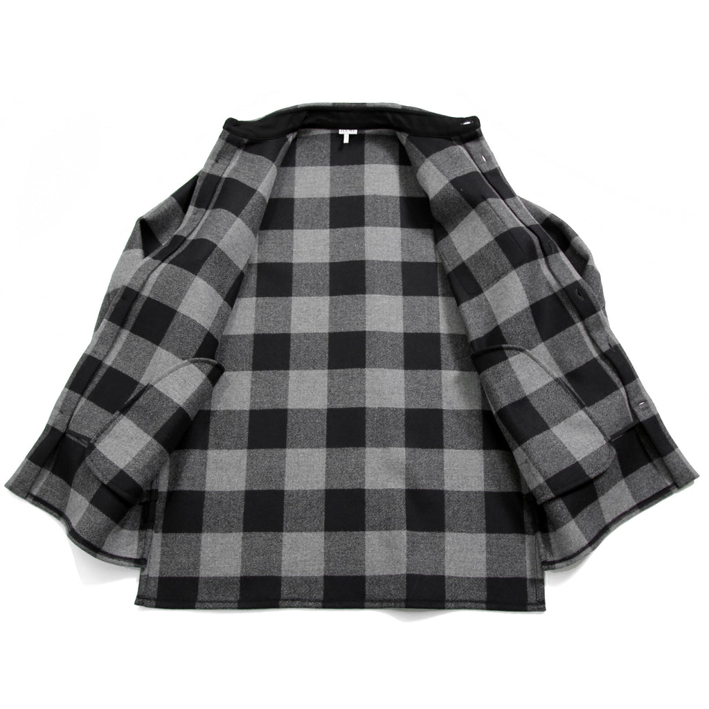 LOEWE ロエベ / 2019AW美品 ウールメルトン アナグラム レザーポケット チェック 長袖シャツ / size 46 (BLACK x GRAY)