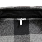 LOEWE ロエベ / 2019AW美品 ウールメルトン アナグラム レザーポケット チェック 長袖シャツ / size 46 (BLACK x GRAY)