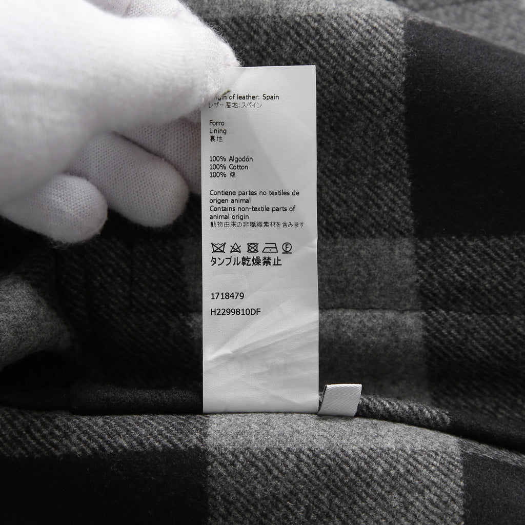 LOEWE ロエベ / 2019AW美品 ウールメルトン アナグラム レザーポケット チェック 長袖シャツ / size 46 (BLACK x GRAY)