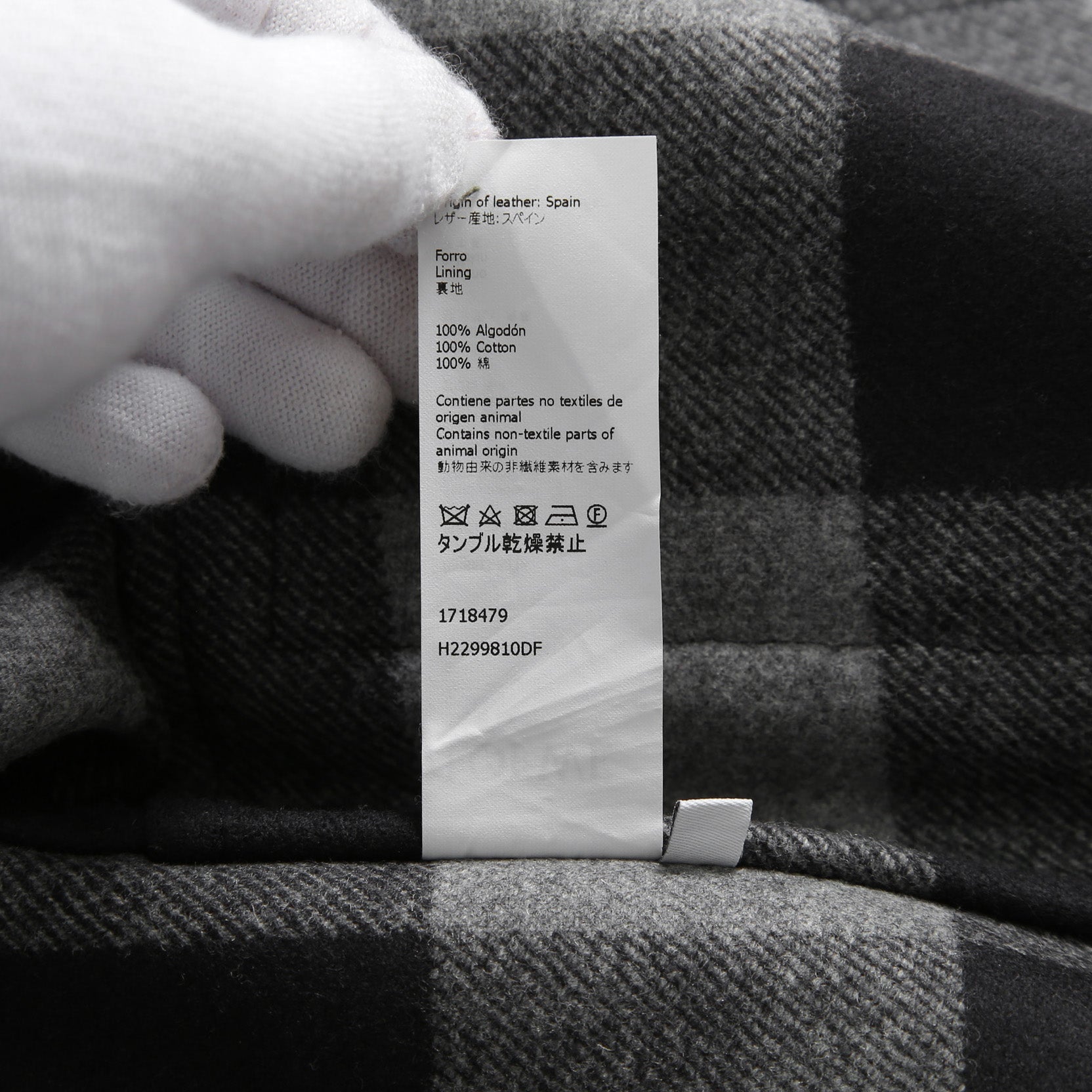 LOEWE ロエベ / 2019AW美品 ウールメルトン アナグラム レザーポケット チェック 長袖シャツ / size 46 (BLACK x GRAY)