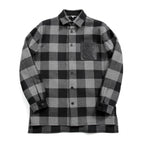 LOEWE ロエベ / 2019AW美品 ウールメルトン アナグラム レザーポケット チェック 長袖シャツ / size 46 (BLACK x GRAY)