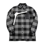 LOEWE ロエベ / 2019AW美品 ウールメルトン アナグラム レザーポケット チェック 長袖シャツ / size 46 (BLACK x GRAY)