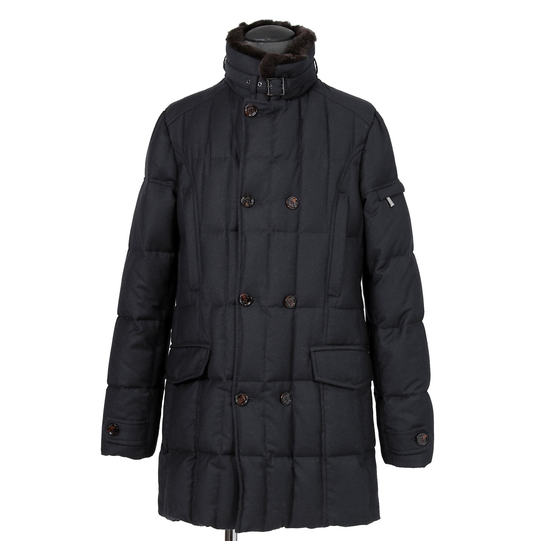 極上品 MooRER ムーレー / 現行モデル MORRIS-L シープファー付 ウール ダウンジャケット / size 46 (NAVY)