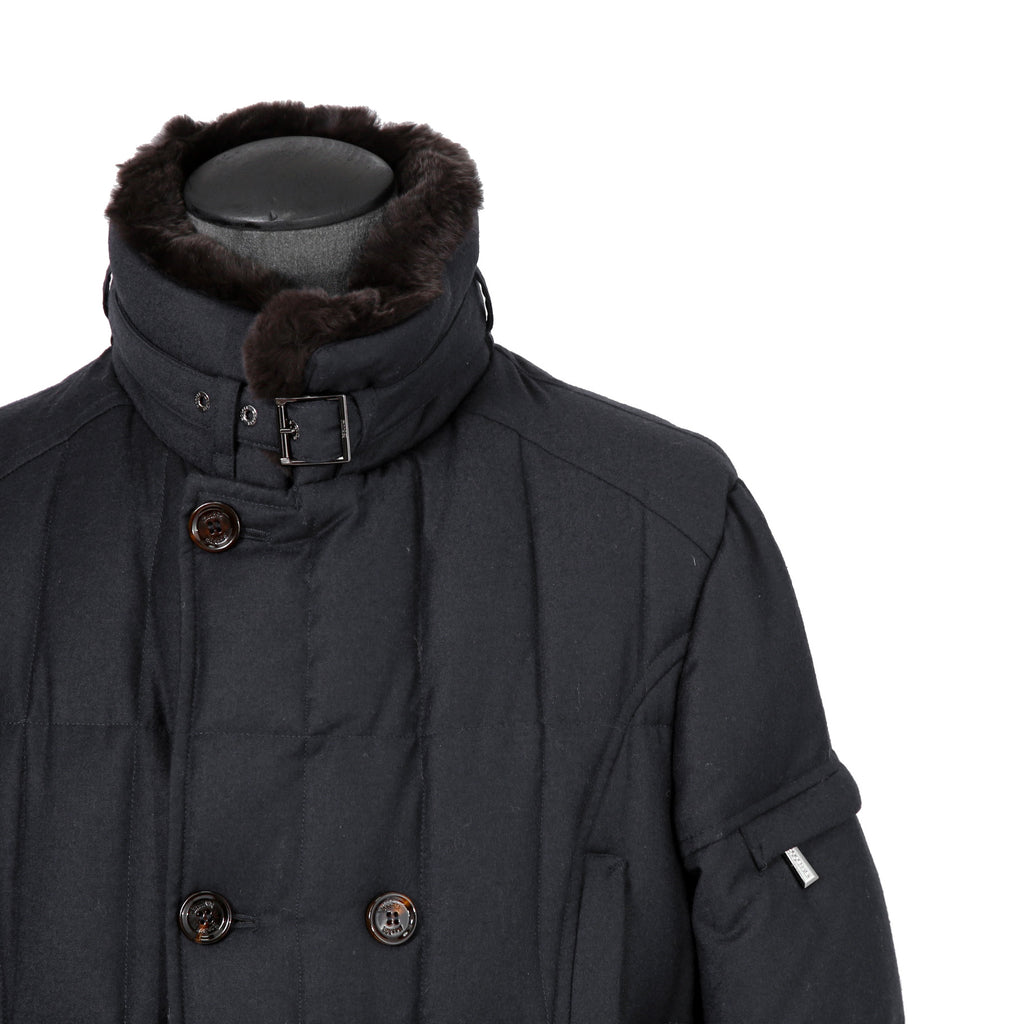 極上品 MooRER ムーレー / 現行モデル MORRIS-L シープファー付 ウール ダウンジャケット / size 46 (NAVY)