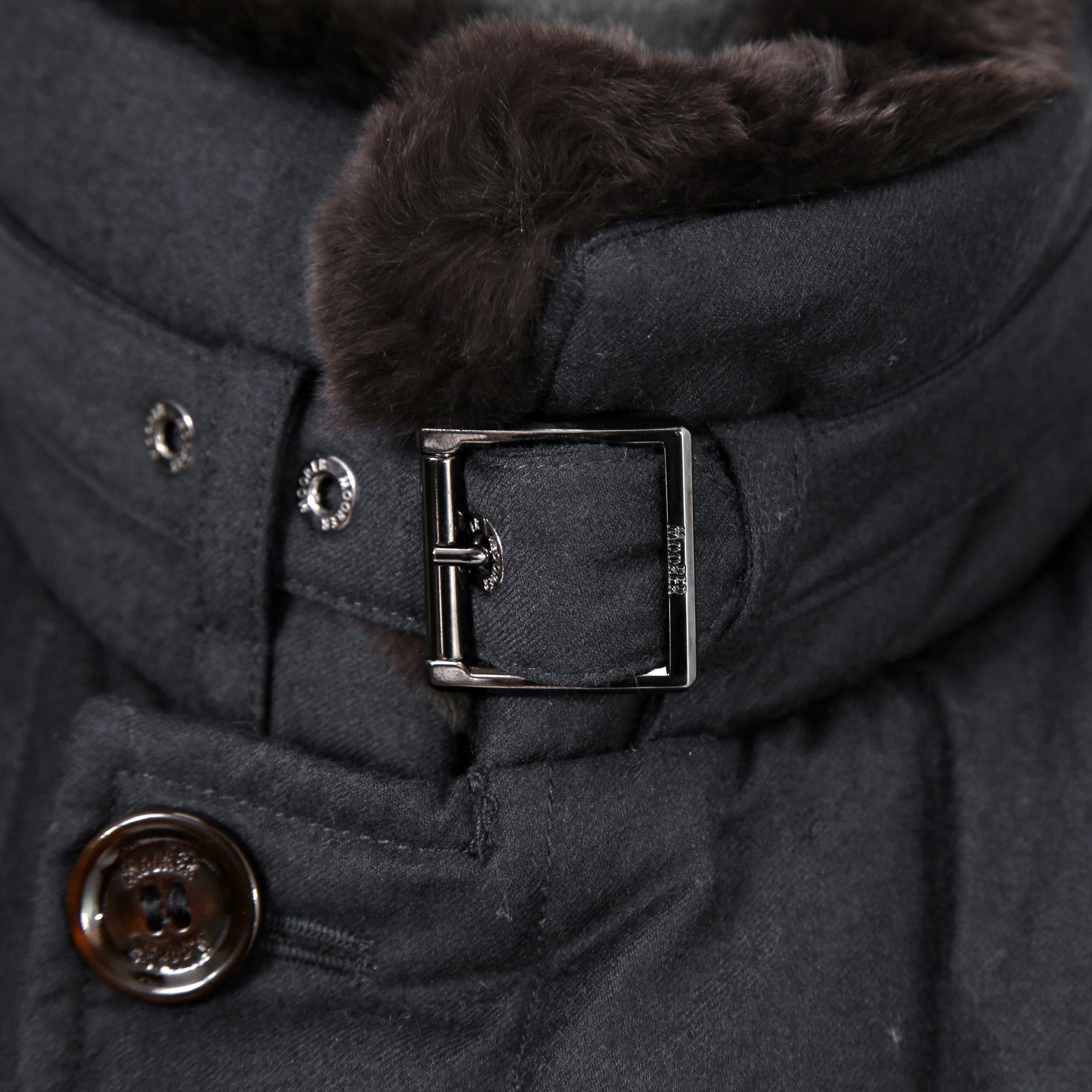 極上品 MooRER ムーレー / 現行モデル MORRIS-L シープファー付 ウール ダウンジャケット / size 46 (NAVY)