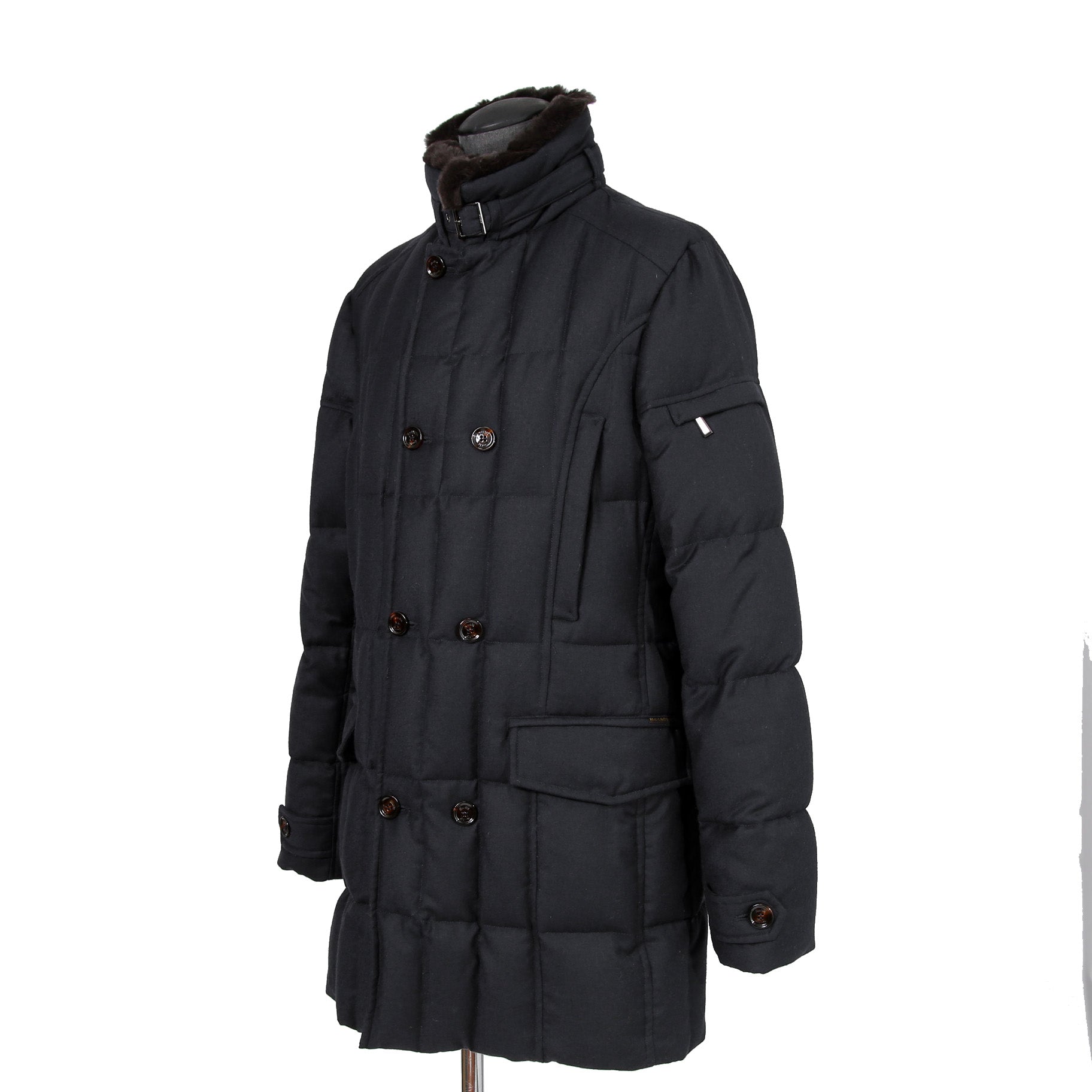 極上品 MooRER ムーレー / 現行モデル MORRIS-L シープファー付 ウール ダウンジャケット / size 46 (NAVY)