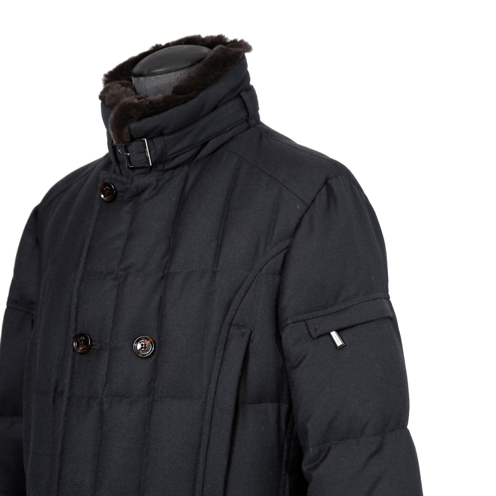 極上品 MooRER ムーレー / 現行モデル MORRIS-L シープファー付 ウール ダウンジャケット / size 46 (NAVY)