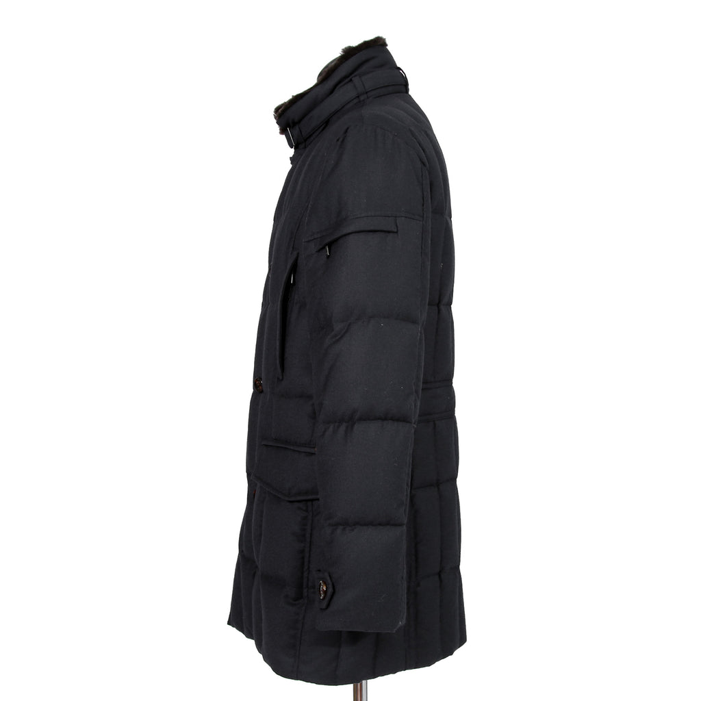 極上品 MooRER ムーレー / 現行モデル MORRIS-L シープファー付 ウール ダウンジャケット / size 46 (NAVY)