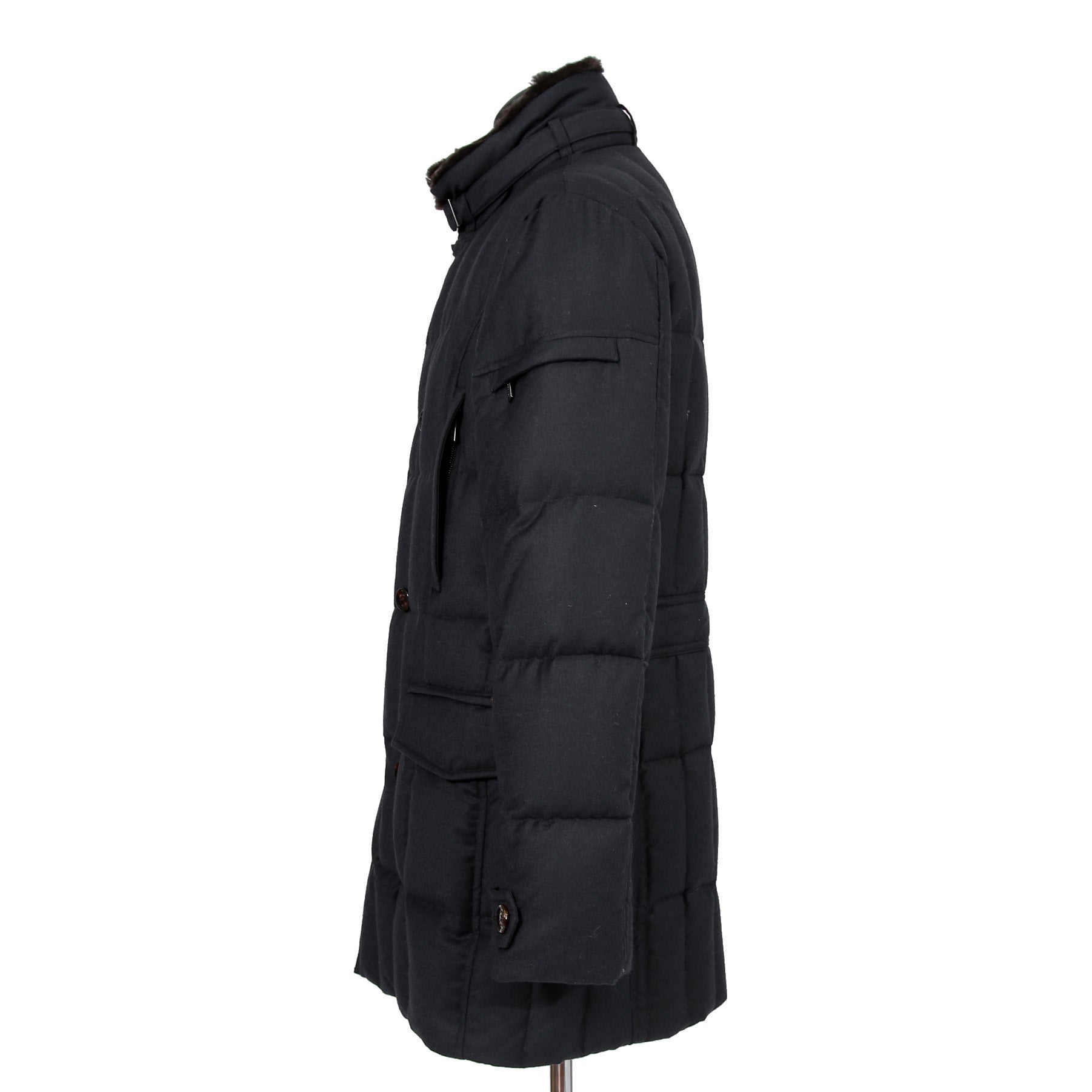 極上品 MooRER ムーレー / 現行モデル MORRIS-L シープファー付 ウール ダウンジャケット / size 46 (NAVY)