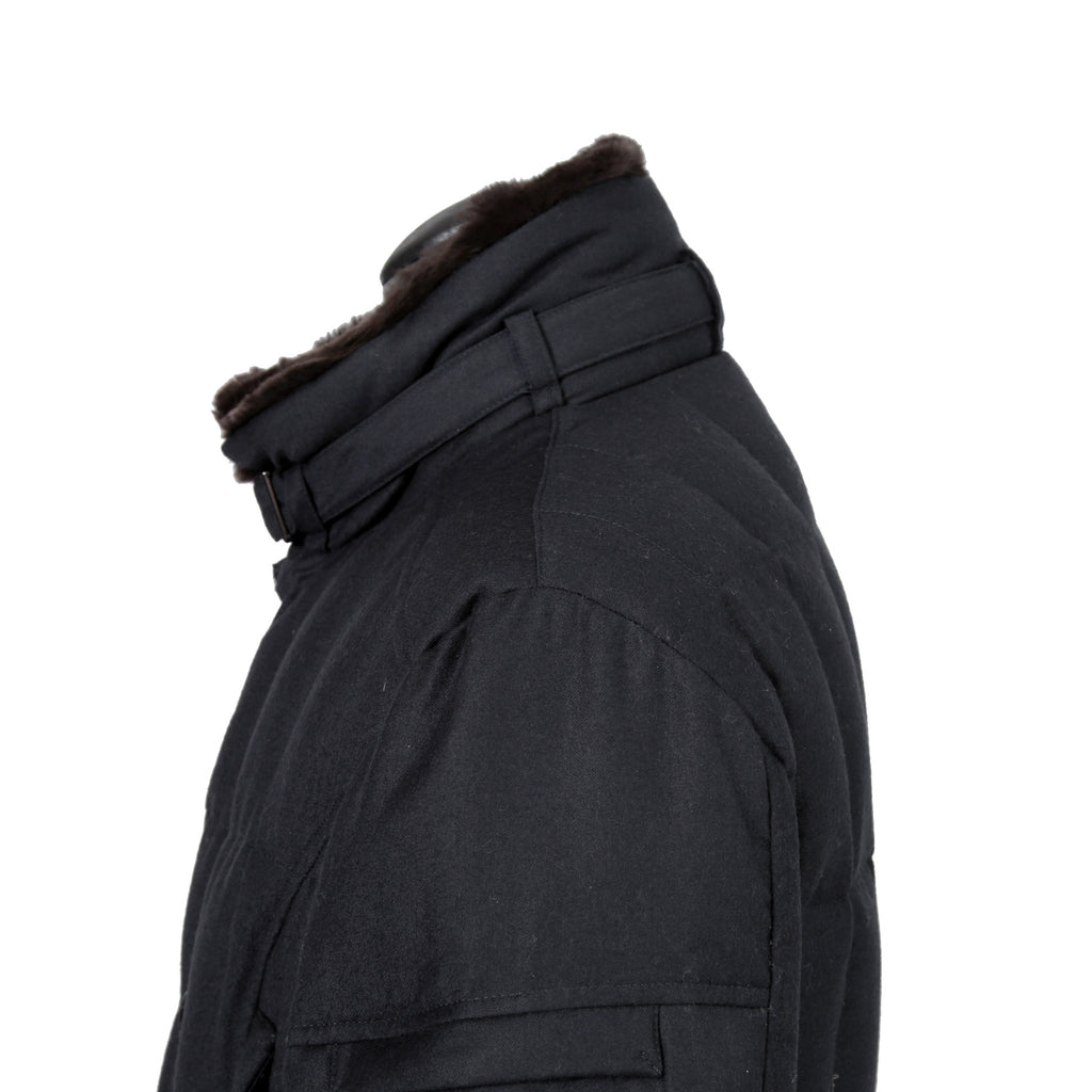 極上品 MooRER ムーレー / 現行モデル MORRIS-L シープファー付 ウール ダウンジャケット / size 46 (NAVY)