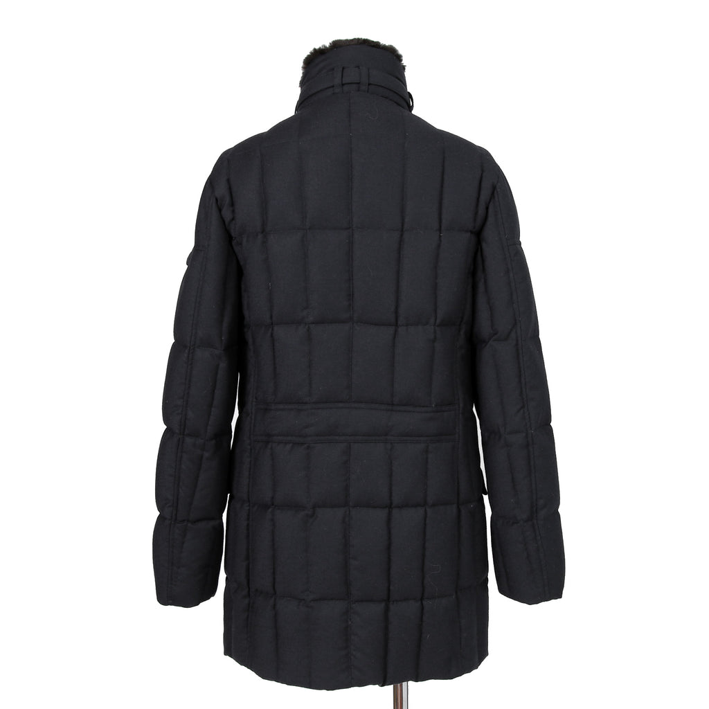 極上品 MooRER ムーレー / 現行モデル MORRIS-L シープファー付 ウール ダウンジャケット / size 46 (NAVY)