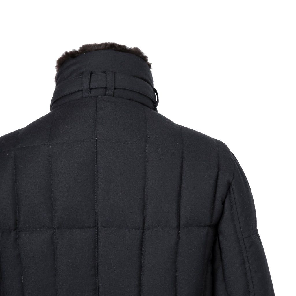 極上品 MooRER ムーレー / 現行モデル MORRIS-L シープファー付 ウール ダウンジャケット / size 46 (NAVY)