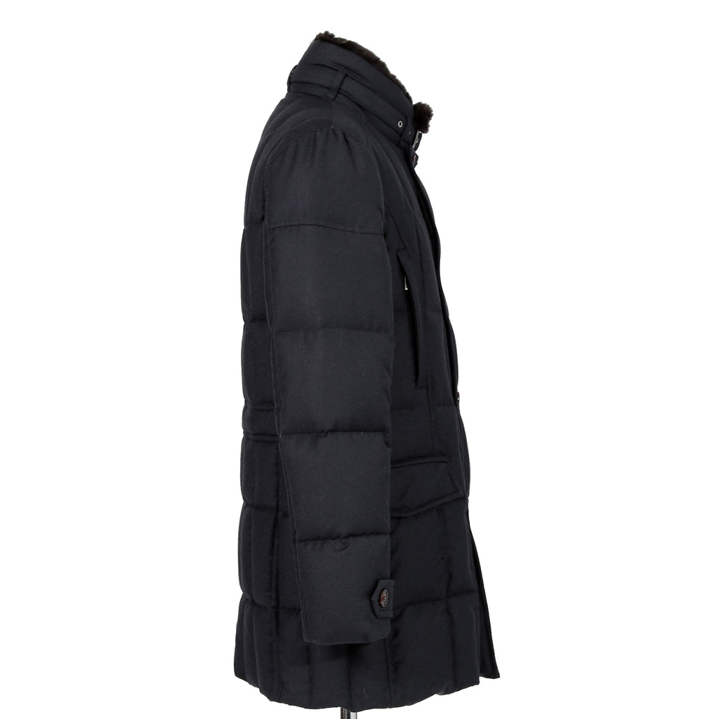 極上品 MooRER ムーレー / 現行モデル MORRIS-L シープファー付 ウール ダウンジャケット / size 46 (NAVY)