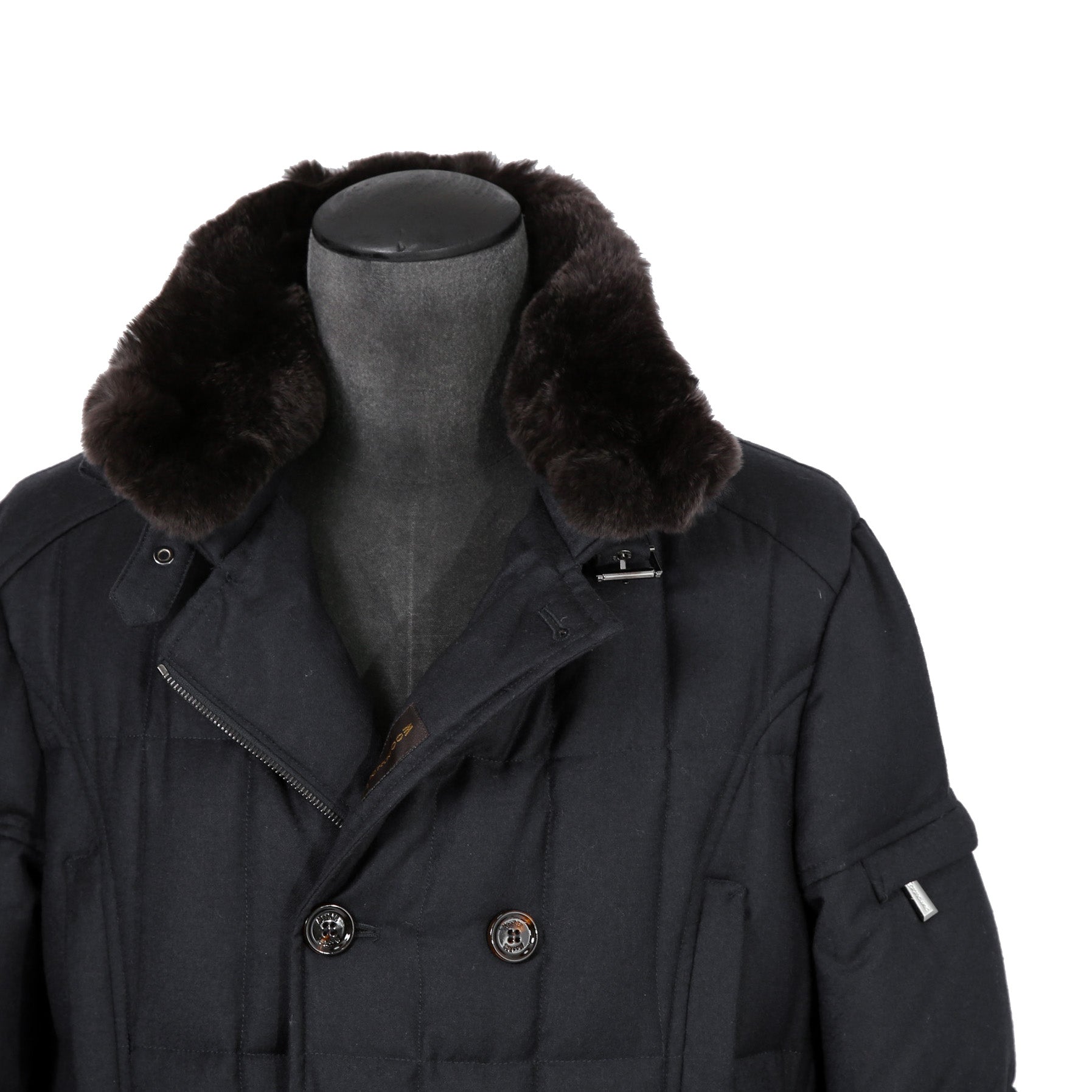 極上品 MooRER ムーレー / 現行モデル MORRIS-L シープファー付 ウール ダウンジャケット / size 46 (NAVY)