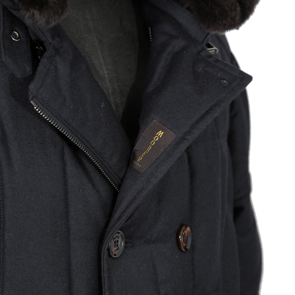 極上品 MooRER ムーレー / 現行モデル MORRIS-L シープファー付 ウール ダウンジャケット / size 46 (NAVY)