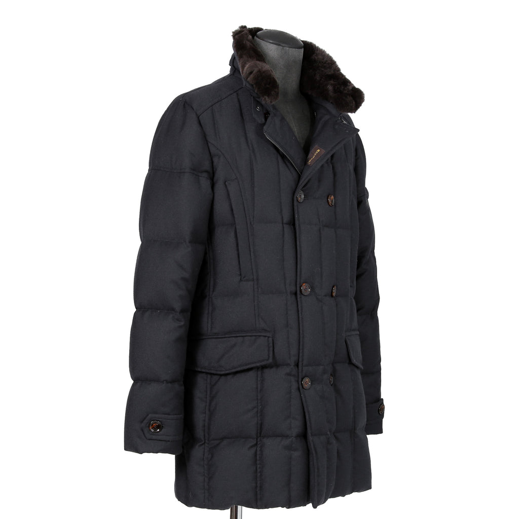 極上品 MooRER ムーレー / 現行モデル MORRIS-L シープファー付 ウール ダウンジャケット / size 46 (NAVY)