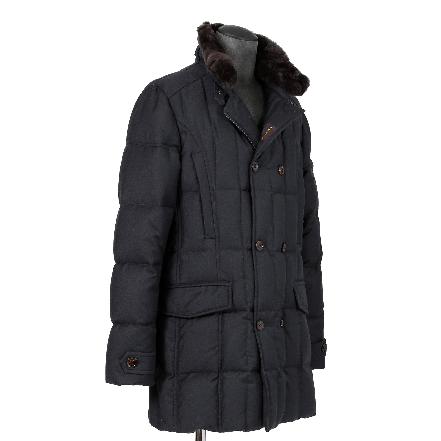 極上品 MooRER ムーレー / 現行モデル MORRIS-L シープファー付 ウール ダウンジャケット / size 46 (NAVY)