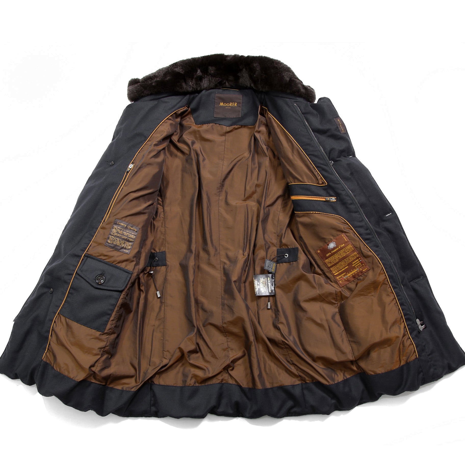 極上品 MooRER ムーレー / 現行モデル MORRIS-L シープファー付 ウール ダウンジャケット / size 46 (NAVY)