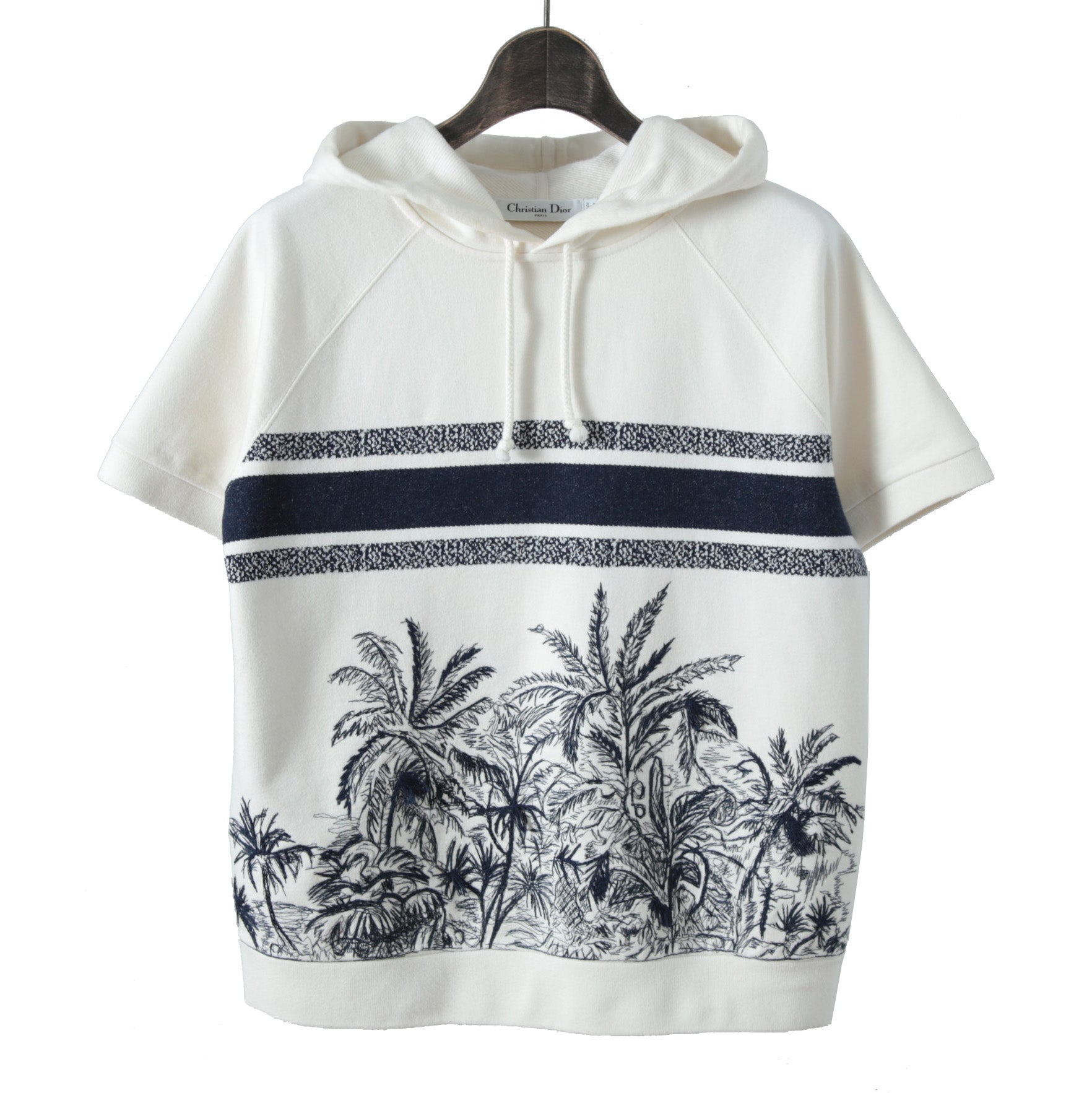 良品 Christian Dior / 21SS Dior Chez Moi バックロゴ 半袖 パーカー / size S (WHITE×BLUE) シェモワ トワルドジュイ