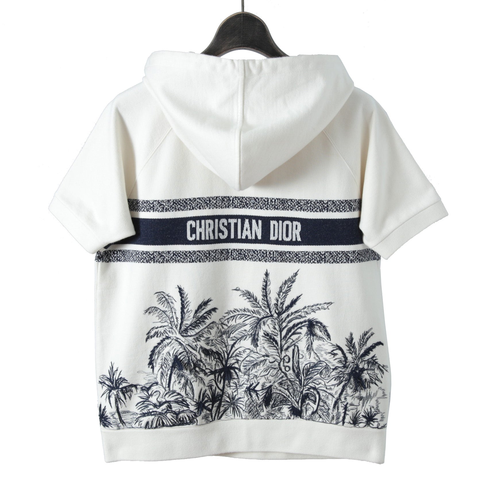 良品 Christian Dior / 21SS Dior Chez Moi バックロゴ 半袖 パーカー / size S (WHITE×BLUE) シェモワ トワルドジュイ