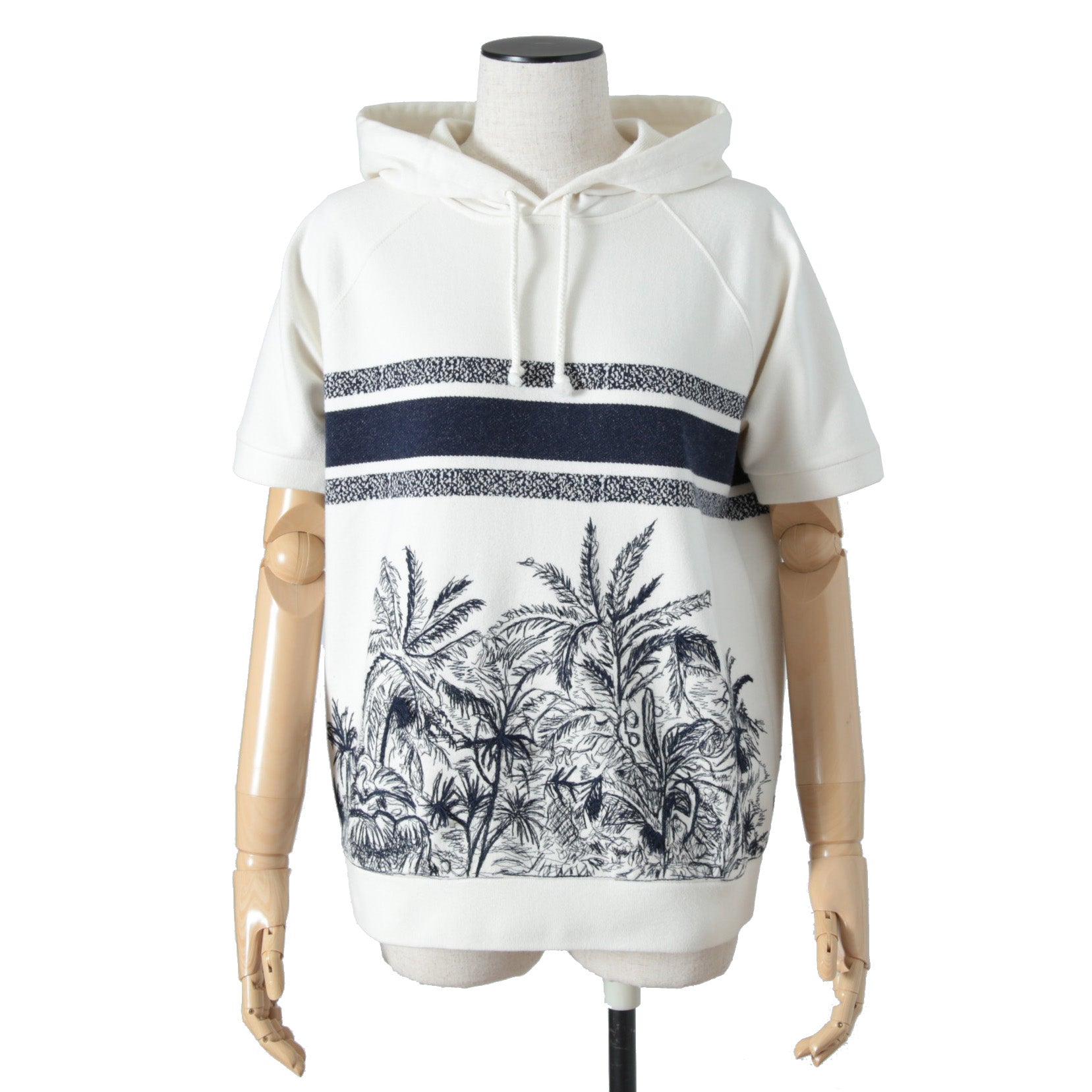 良品 Christian Dior / 21SS Dior Chez Moi バックロゴ 半袖 パーカー / size S (WHITE×BLUE) シェモワ トワルドジュイ