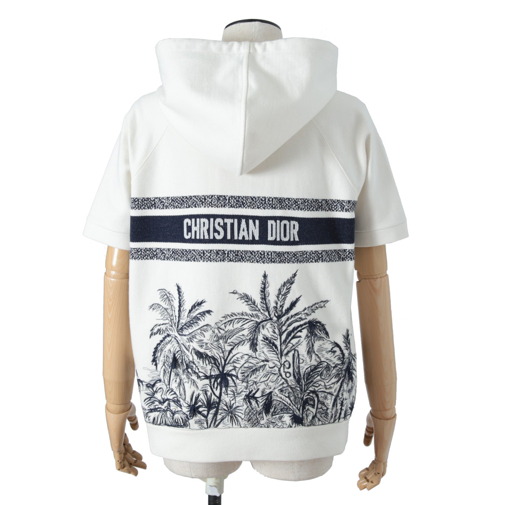 良品 Christian Dior / 21SS Dior Chez Moi バックロゴ 半袖 パーカー / size S (WHITE×BLUE) シェモワ トワルドジュイ