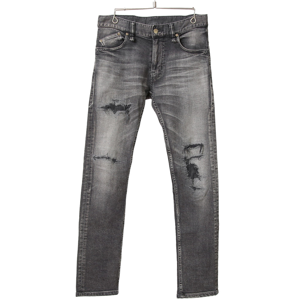 STRUM ストラム / 23SS 美品 "直営店限定" 11oz オーガニックコットン ストレッチデニム タイトストレート TIGHT JOE ユーズドクラッシュ & リペア加工 / size 30 (BLACK)