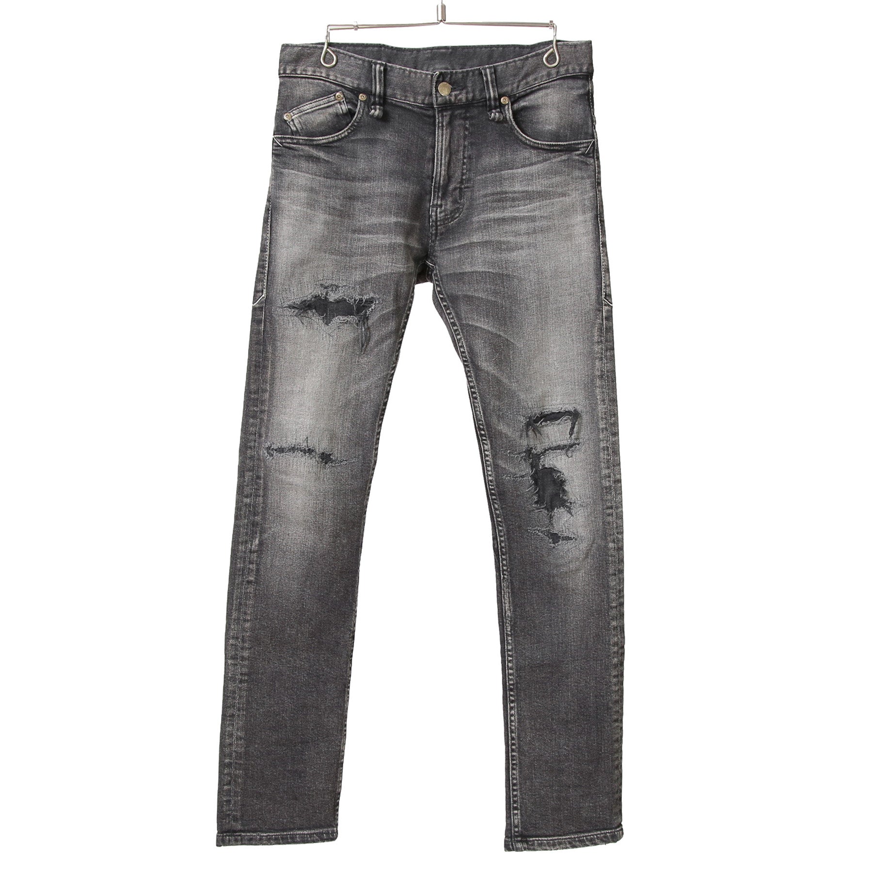 STRUM ストラム / 23SS 美品 "直営店限定" 11oz オーガニックコットン ストレッチデニム タイトストレート TIGHT JOE ユーズドクラッシュ & リペア加工 / size 30 (BLACK)