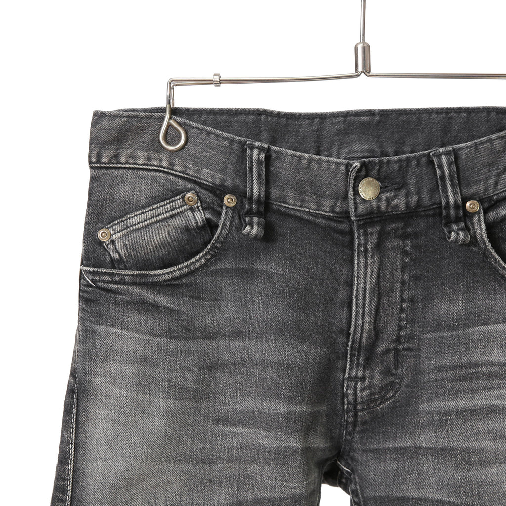 STRUM ストラム / 23SS 美品 "直営店限定" 11oz オーガニックコットン ストレッチデニム タイトストレート TIGHT JOE ユーズドクラッシュ & リペア加工 / size 30 (BLACK)