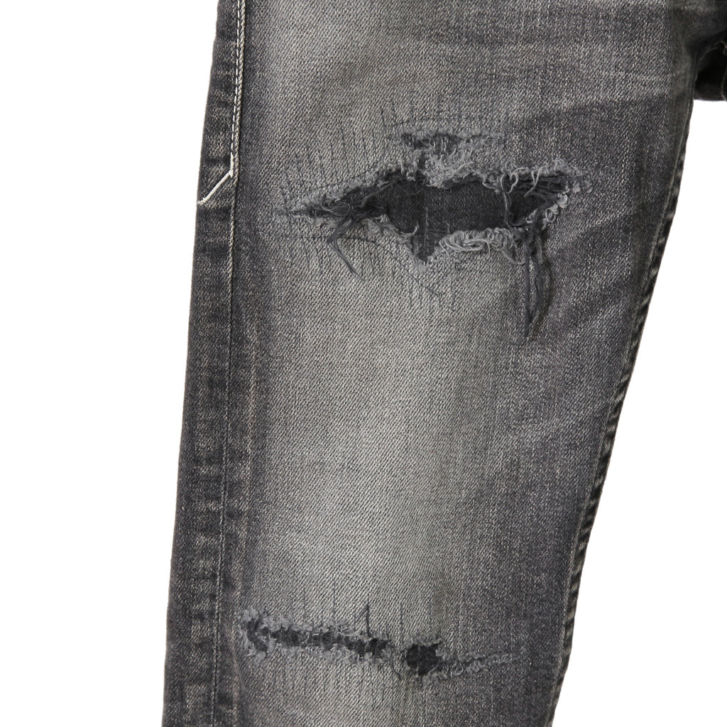 STRUM ストラム / 23SS 美品 "直営店限定" 11oz オーガニックコットン ストレッチデニム タイトストレート TIGHT JOE ユーズドクラッシュ & リペア加工 / size 30 (BLACK)