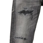 STRUM ストラム / 23SS 美品 "直営店限定" 11oz オーガニックコットン ストレッチデニム タイトストレート TIGHT JOE ユーズドクラッシュ & リペア加工 / size 30 (BLACK)