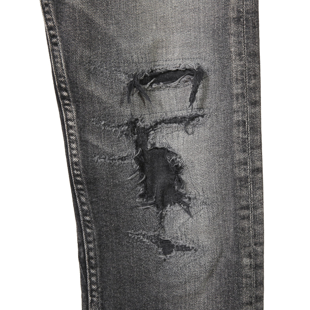 STRUM ストラム / 23SS 美品 "直営店限定" 11oz オーガニックコットン ストレッチデニム タイトストレート TIGHT JOE ユーズドクラッシュ & リペア加工 / size 30 (BLACK)