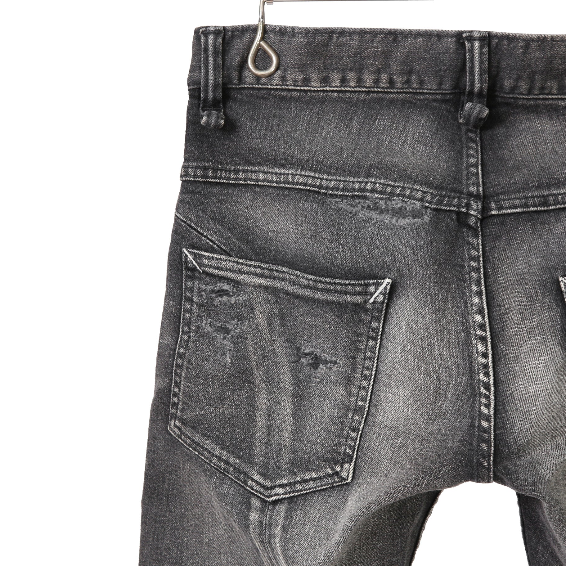 STRUM ストラム / 23SS 美品 "直営店限定" 11oz オーガニックコットン ストレッチデニム タイトストレート TIGHT JOE ユーズドクラッシュ & リペア加工 / size 30 (BLACK)