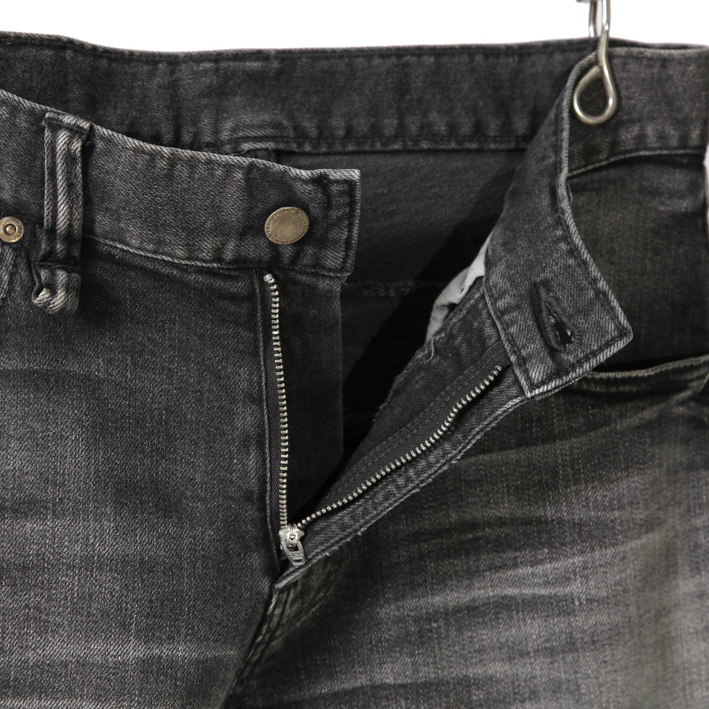 STRUM ストラム / 23SS 美品 "直営店限定" 11oz オーガニックコットン ストレッチデニム タイトストレート TIGHT JOE ユーズドクラッシュ & リペア加工 / size 30 (BLACK)