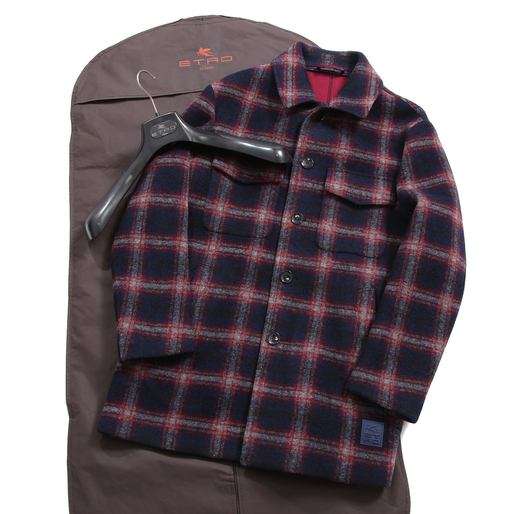ETRO エトロ / 22AW チェック柄 ラシャ ウール混紡 コート / size 48 (マルチカラー)