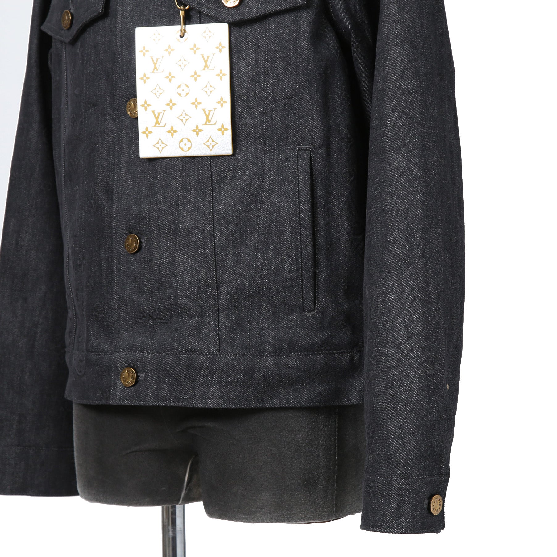 美品 LOUIS VUITTON ルイヴィトン / 21AW ヴァージル期 / ステープルライン DNA デニムジャケット / シャドー モノグラム / RM212Q E53 HLA55W / size 48 (INDIGO)