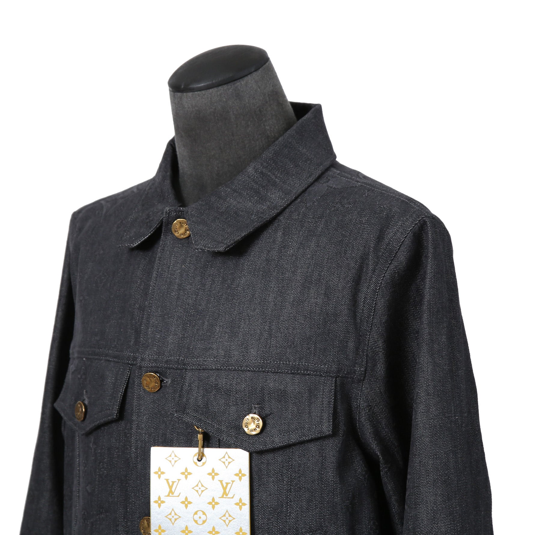 美品 LOUIS VUITTON ルイヴィトン / 21AW ヴァージル期 / ステープルライン DNA デニムジャケット / シャドー モノグラム / RM212Q E53 HLA55W / size 48 (INDIGO)