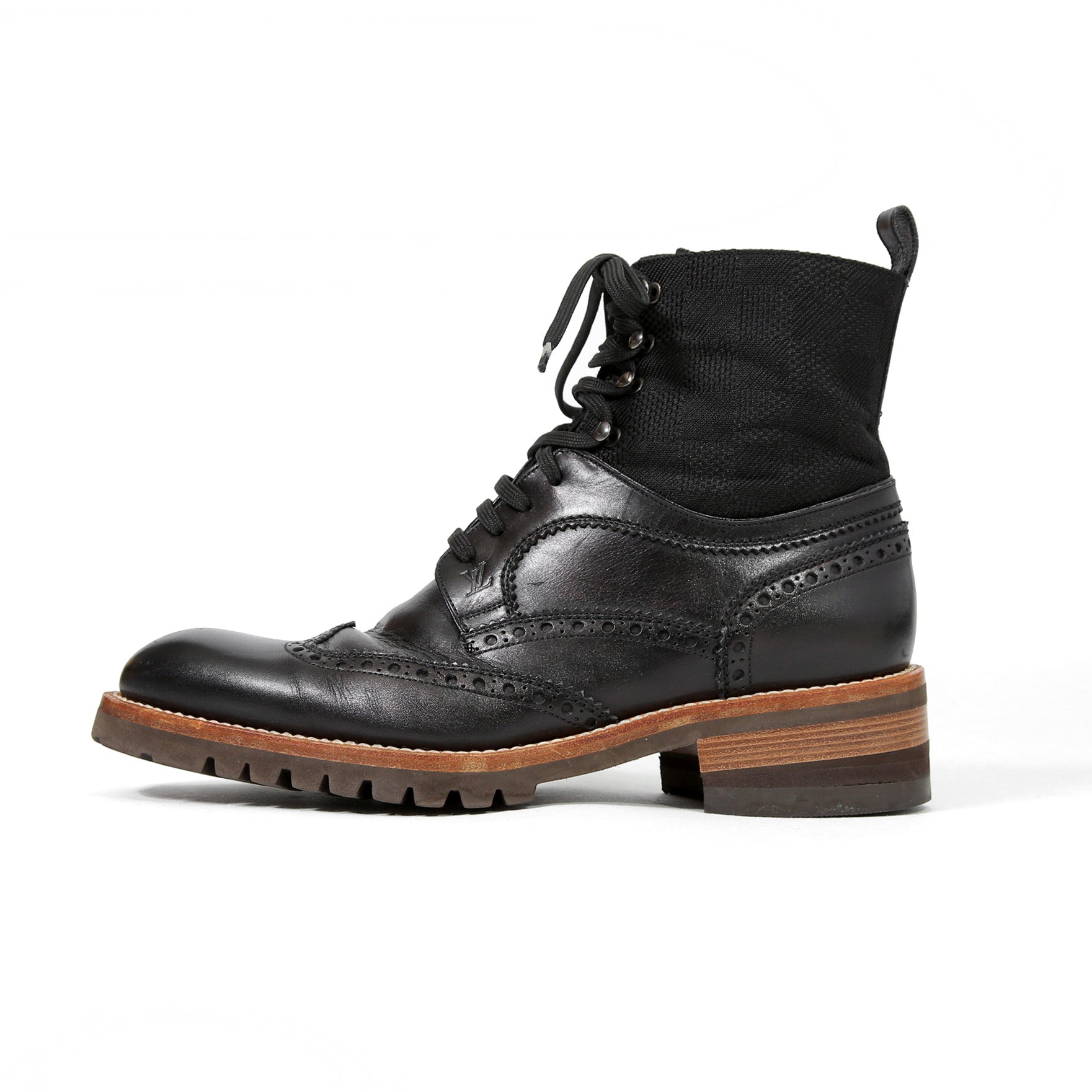 LOUIS VUITTON ルイヴィトン / バスティーユ コンバット ブーツ / トリヨンレザー メダリオン ダミエ  キャンバス / size 6.5 (25.5cm) BLACK シューズ