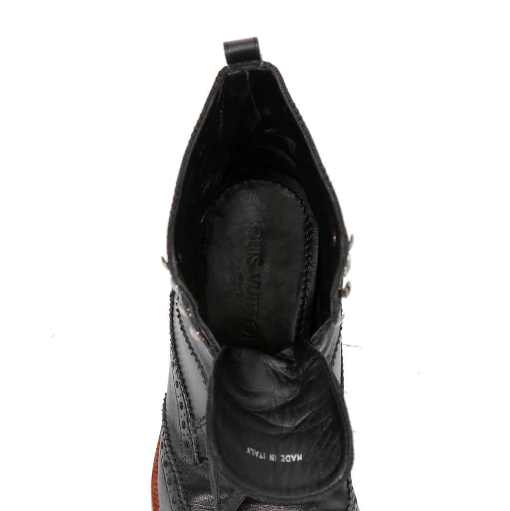 LOUIS VUITTON ルイヴィトン / バスティーユ コンバット ブーツ / トリヨンレザー メダリオン ダミエ  キャンバス / size 6.5 (25.5cm) BLACK シューズ