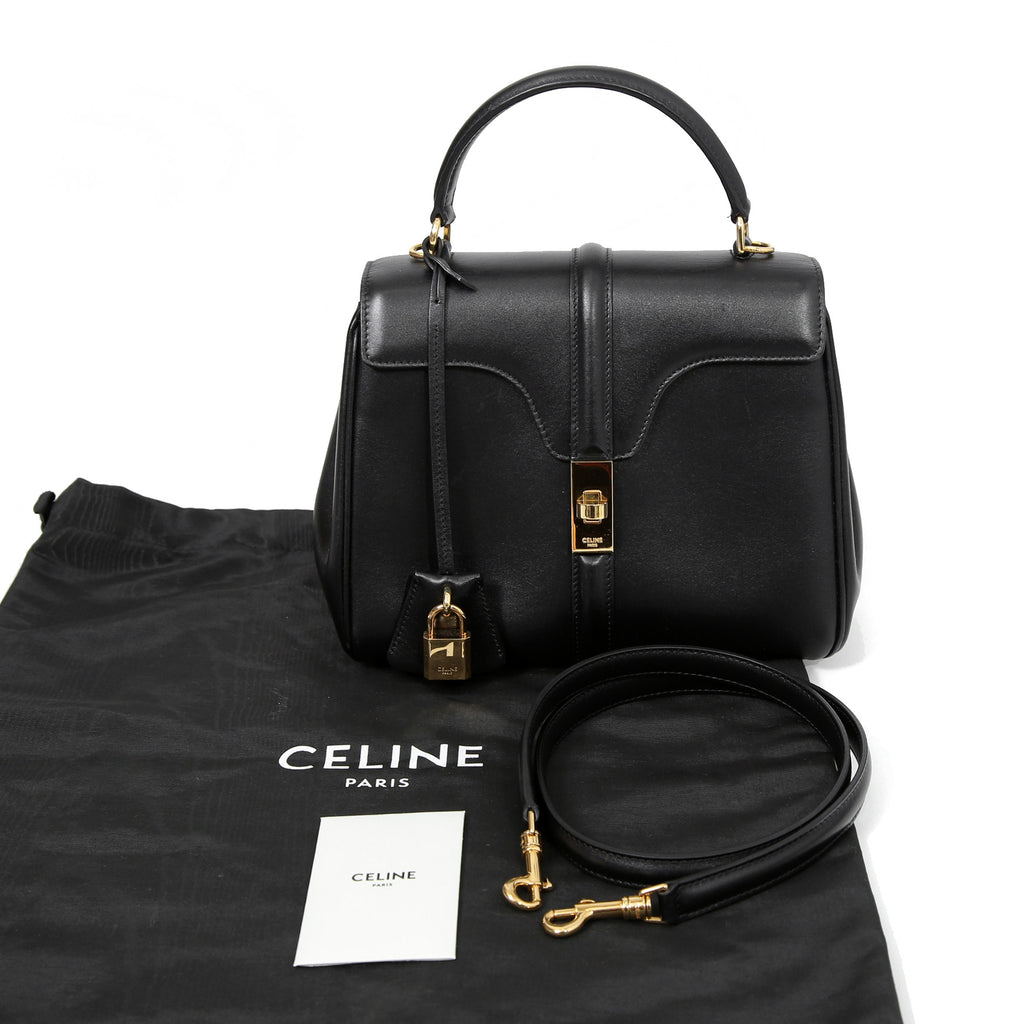 CELINE セリーヌ / 現行モデル / スモール 16 (セーズ) バッグ / サチネイテッド カーフ スキン (BLACK)