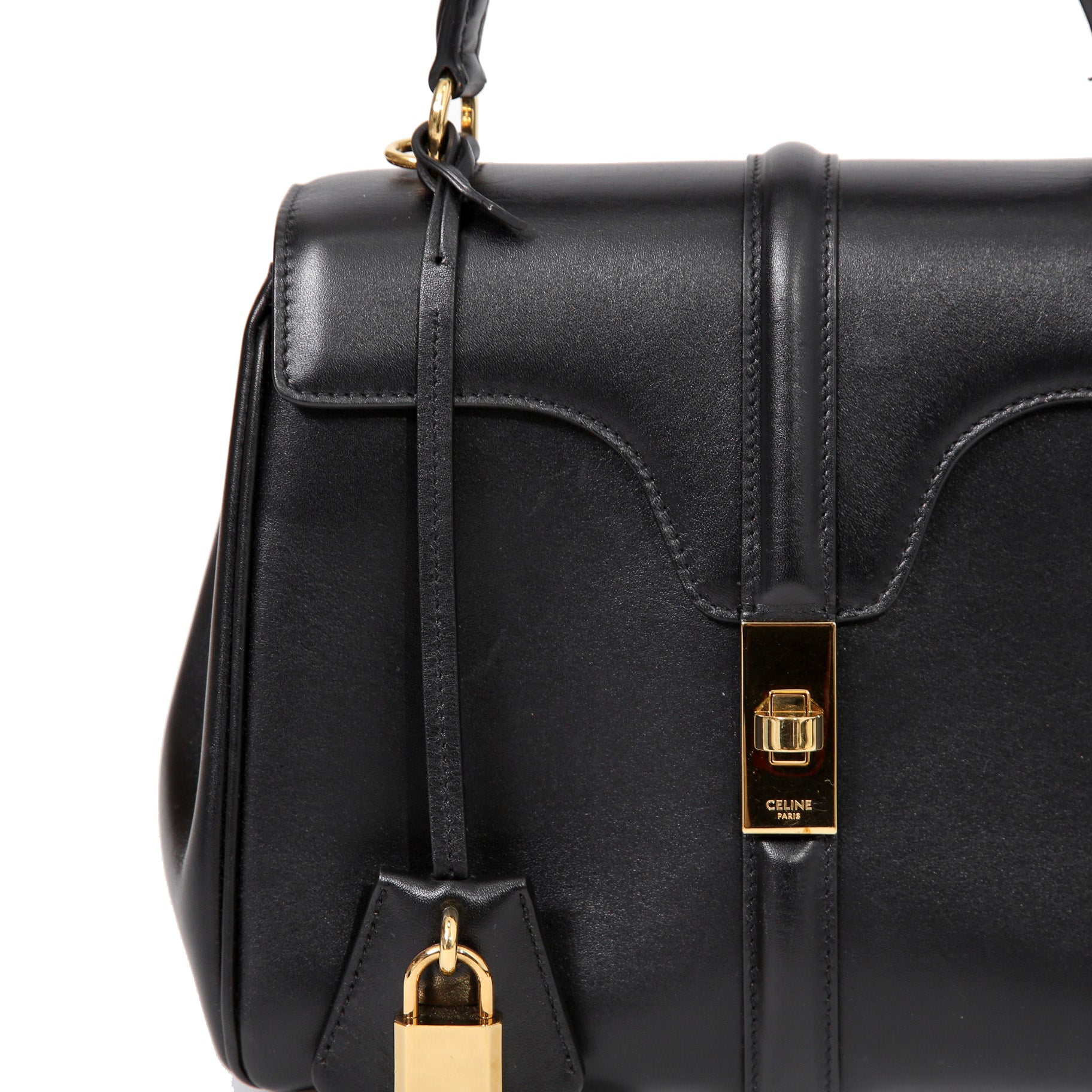 CELINE セリーヌ / 現行モデル / スモール 16 (セーズ) バッグ / サチネイテッド カーフ スキン (BLACK)