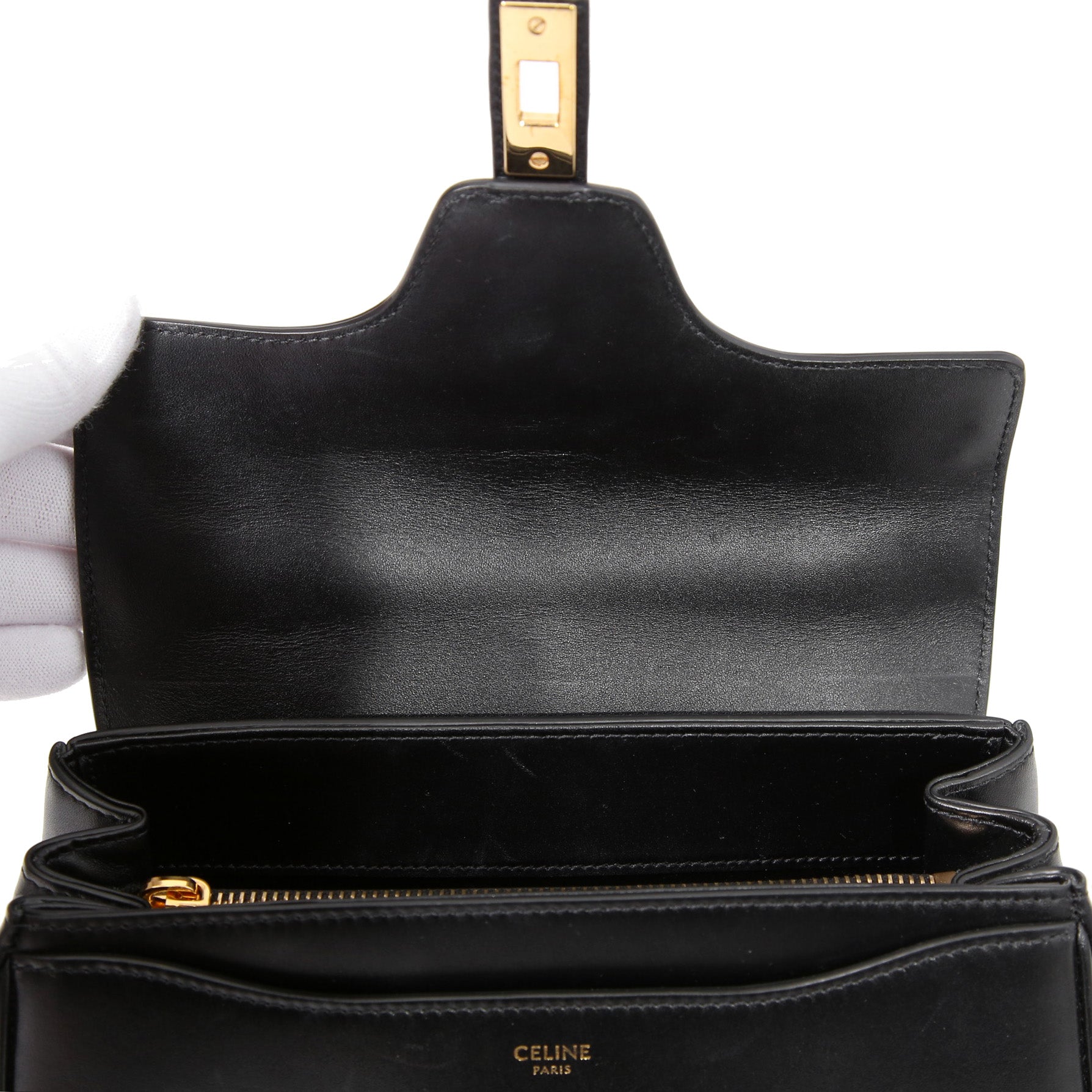 CELINE セリーヌ / 現行モデル / スモール 16 (セーズ) バッグ / サチネイテッド カーフ スキン (BLACK)