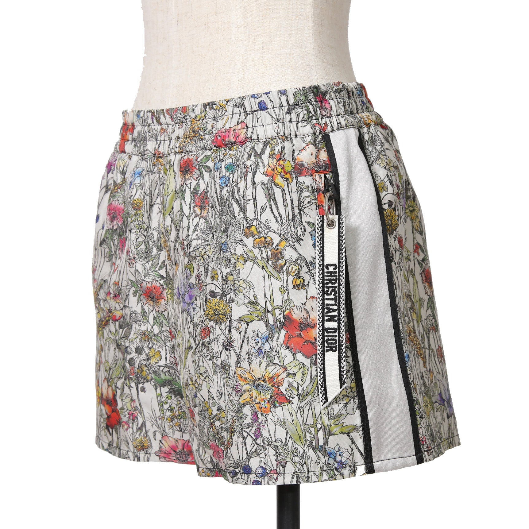 希少 Christian Dior クリスチャンディオール  / 21SS 極美品 Mille Fleurs ミルフルール サイドロゴ ストライプ ショート パンツ  / テクニカル タフタ ジャガード  / 花柄 / 117P21A2884 / size 36  (MURTI COLOR)