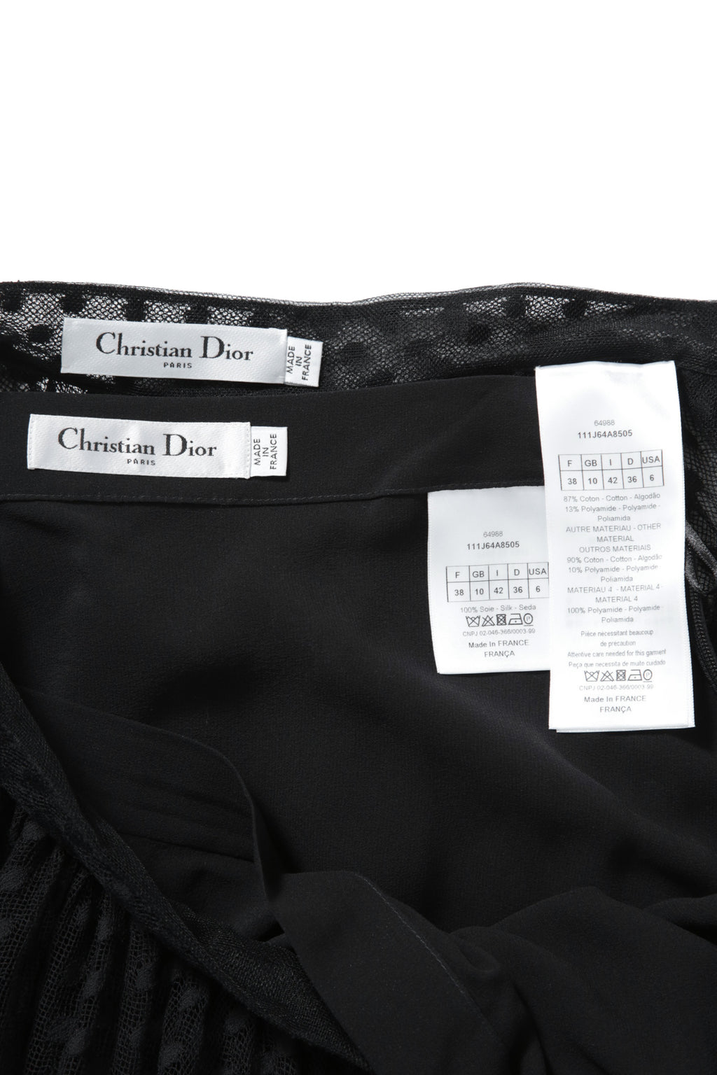 新品同様 国内正規 Christian Dior ディオール / 2020年商品 チュール スカート / ドット柄 / size 38 (M) BLACK 111J64A8505