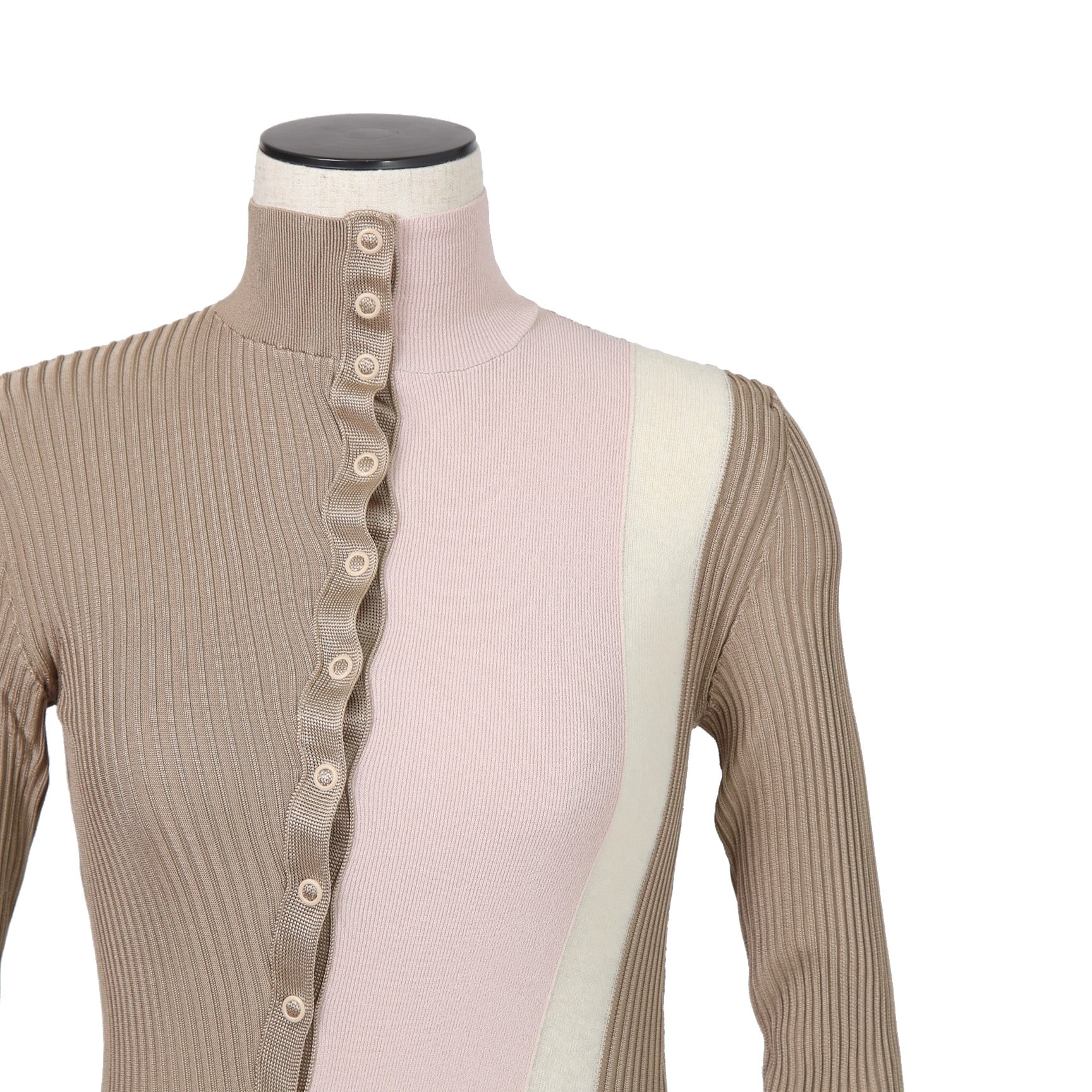 FENDI フェンディ / 美品 2018 カラーブロックモチーフ シルクニット マキシ丈 ワンピース / size 38 (BEIGE)