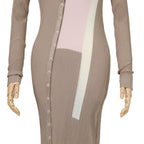 FENDI フェンディ / 美品 2018 カラーブロックモチーフ シルクニット マキシ丈 ワンピース / size 38 (BEIGE)