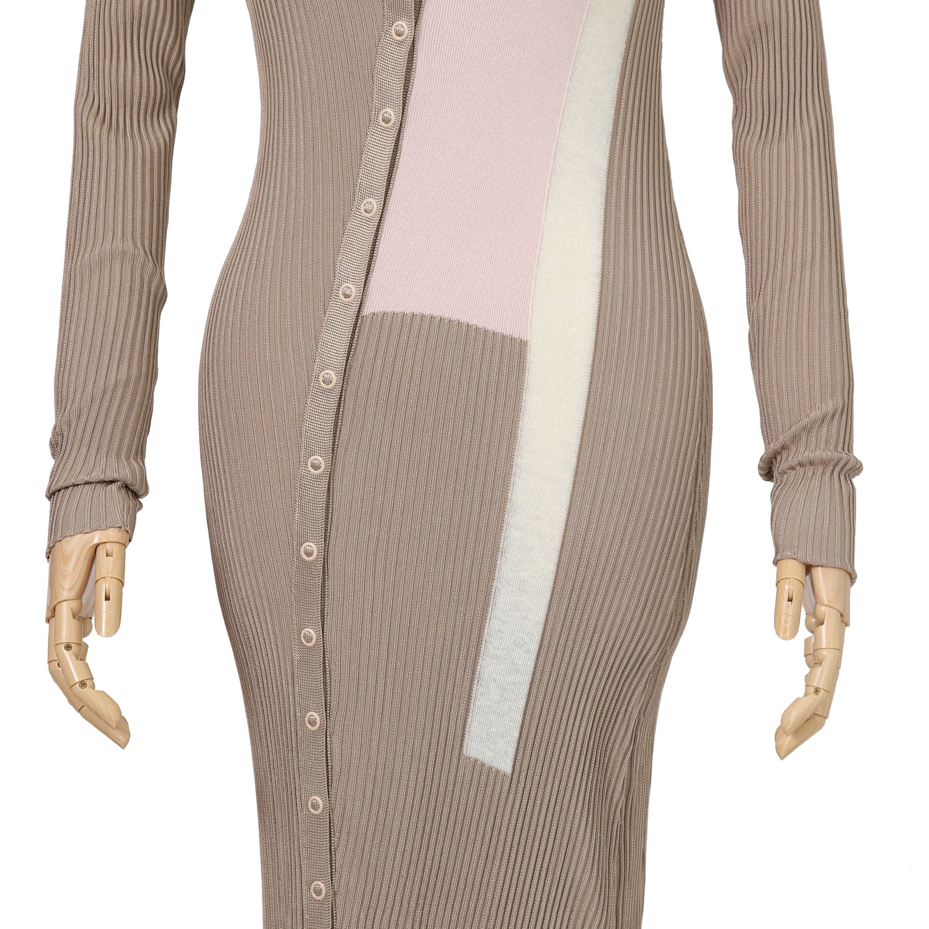 FENDI フェンディ / 美品 2018 カラーブロックモチーフ シルクニット マキシ丈 ワンピース / size 38 (BEIGE)