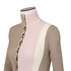 FENDI フェンディ / 美品 2018 カラーブロックモチーフ シルクニット マキシ丈 ワンピース / size 38 (BEIGE)