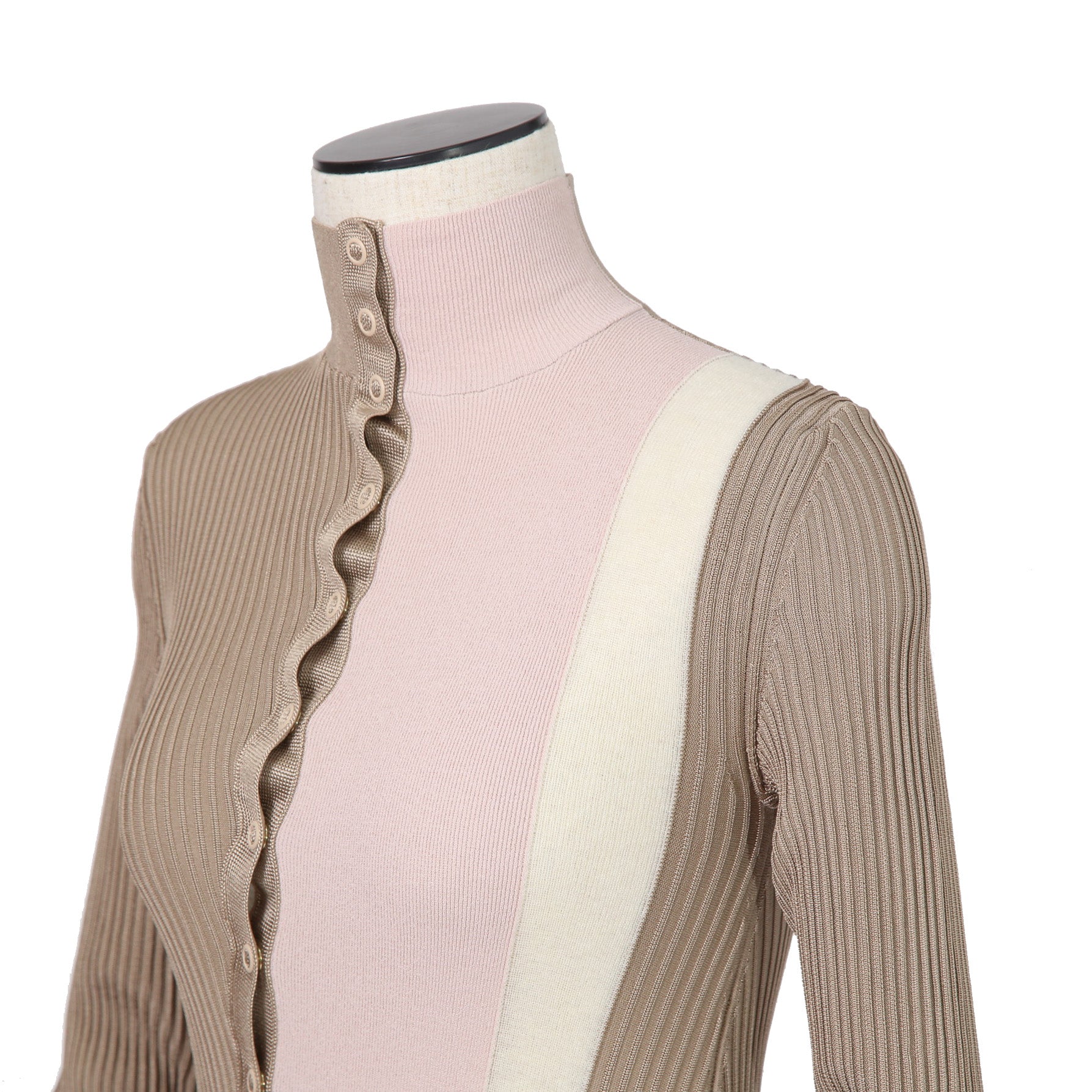FENDI フェンディ / 美品 2018 カラーブロックモチーフ シルクニット マキシ丈 ワンピース / size 38 (BEIGE)