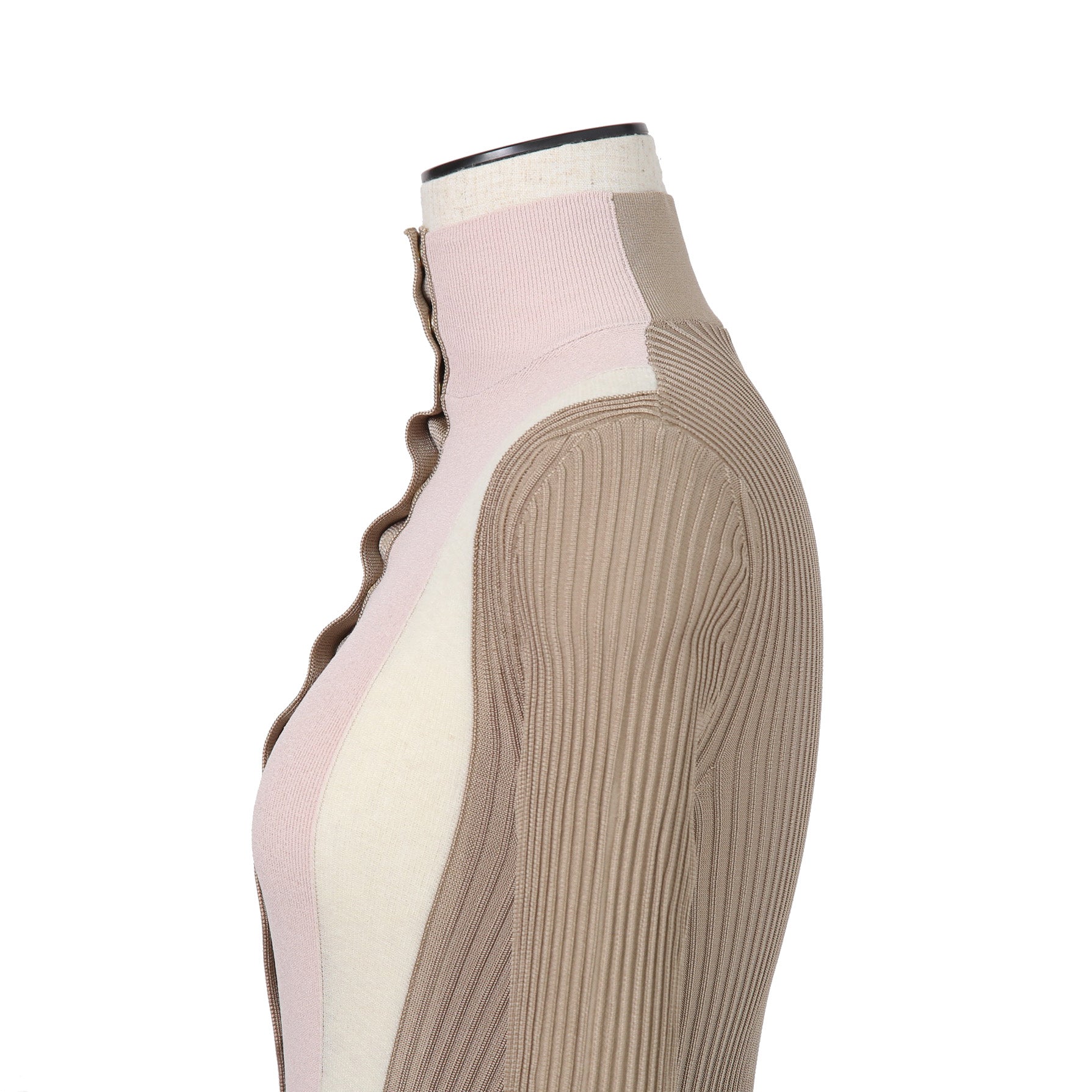 FENDI フェンディ / 美品 2018 カラーブロックモチーフ シルクニット マキシ丈 ワンピース / size 38 (BEIGE)